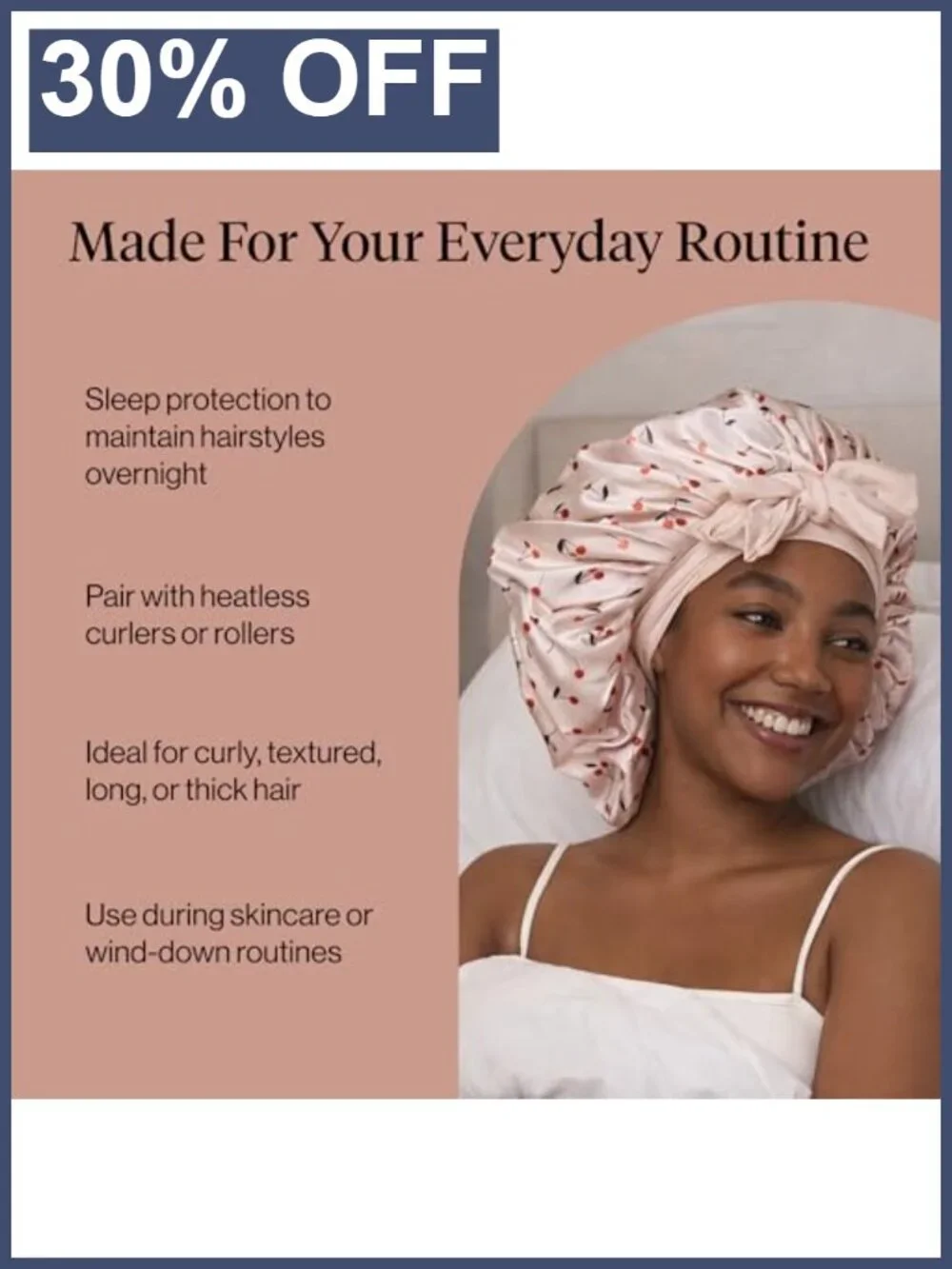 XL Satin Sleep Bonnet with Adjustable Ties for Curly Hair